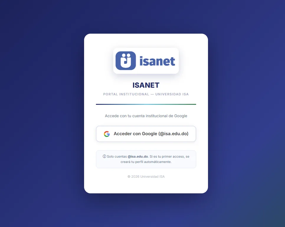 ISANET · pantalla de acceso