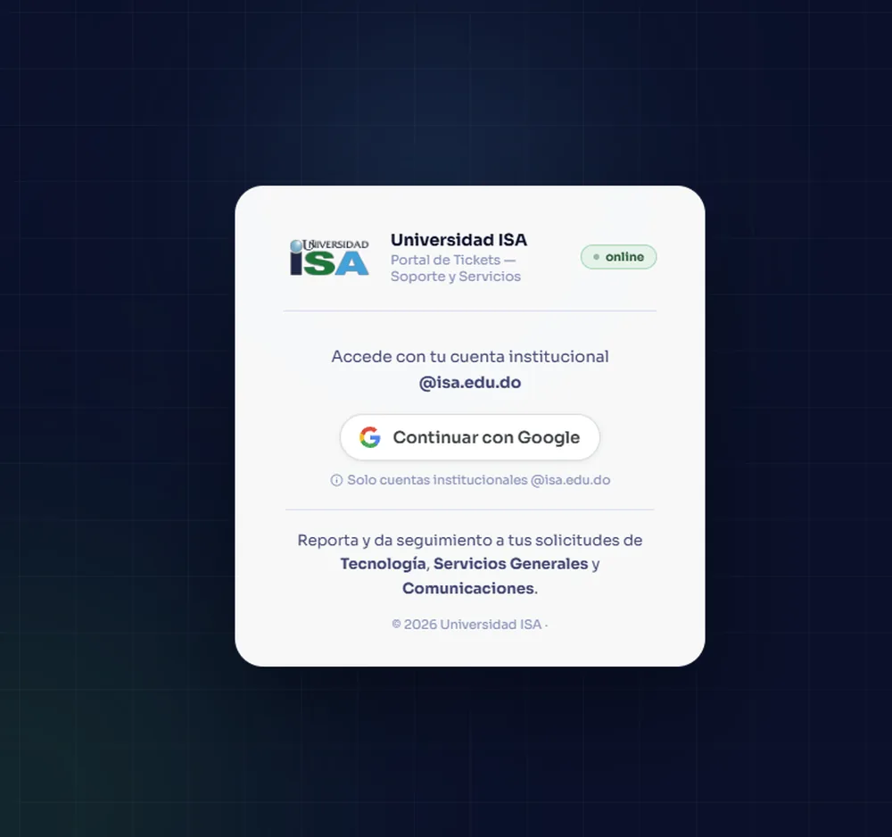 ISA-TICKETS · acceso institucional