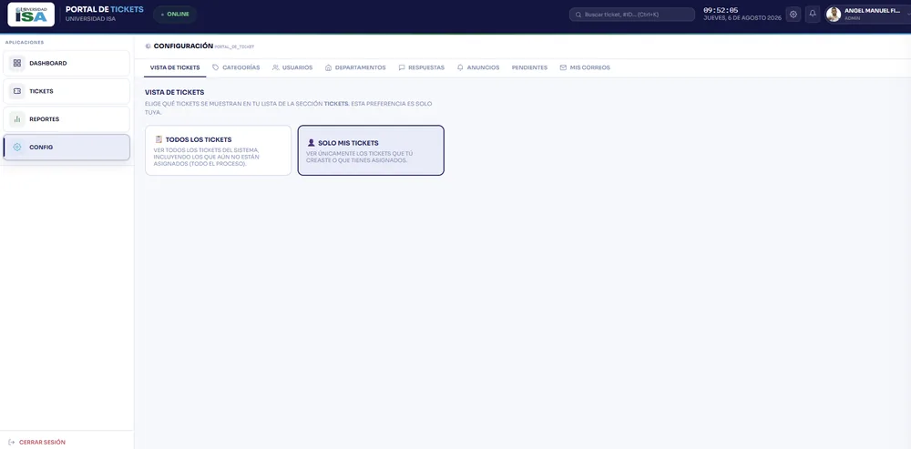 ISA-TICKETS · configuración